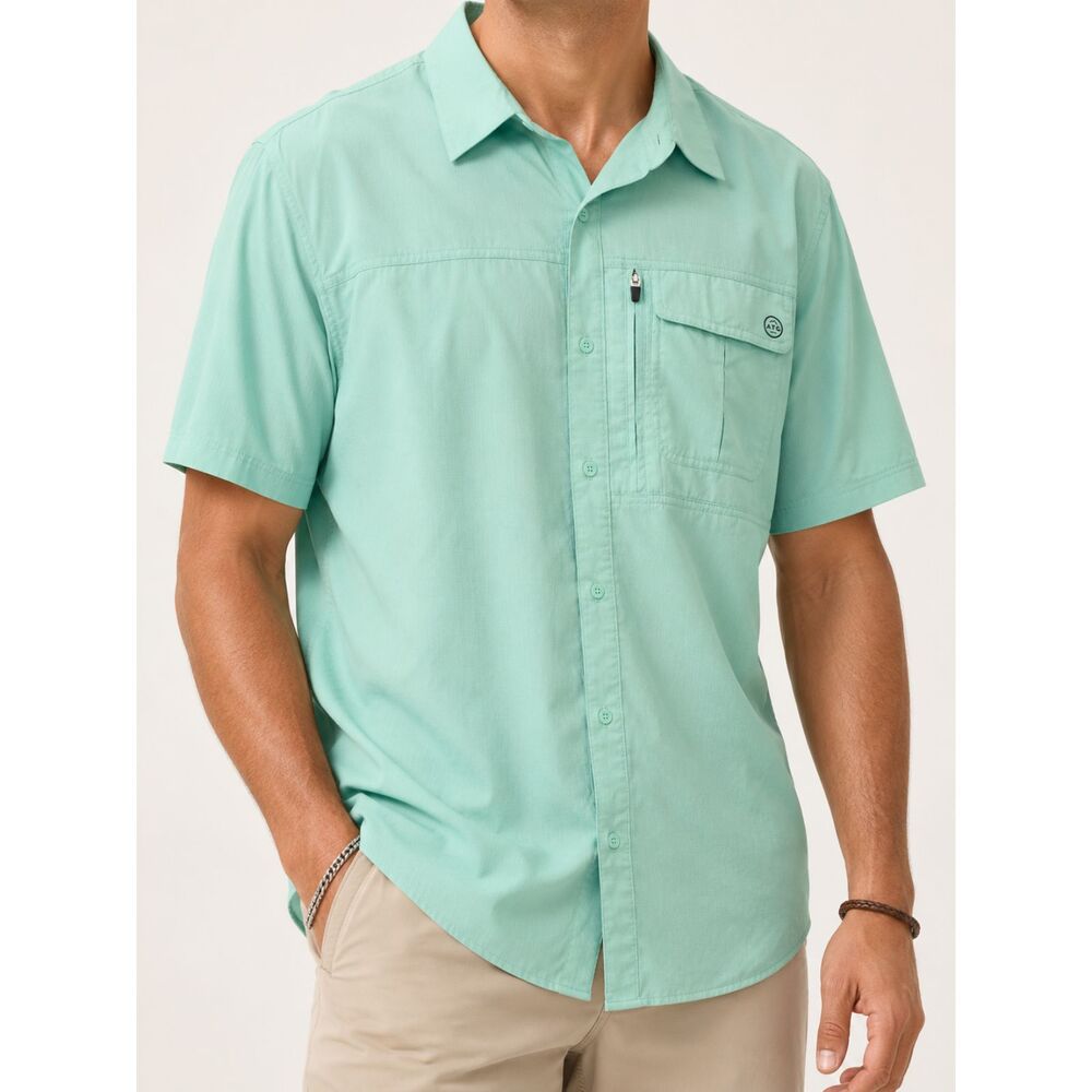 Wrangler ATG Mens 2XL Green Performance Shirt Short Sleeve Utility Lightweight